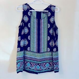 Cynthia Rowley Top Sleeveless Blouse Button Up Back Blue Sz Medium Gorgeous